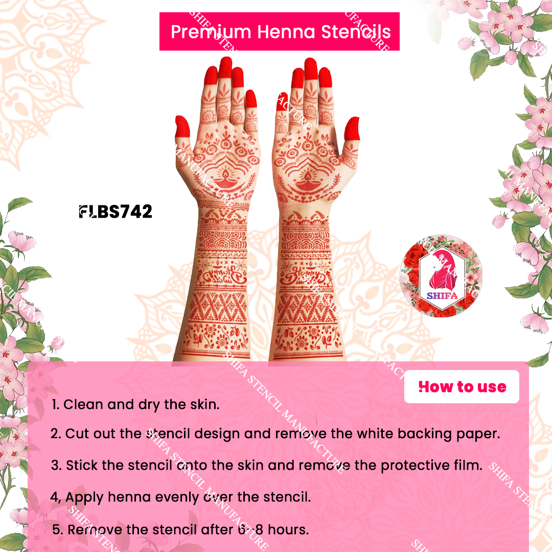 FLBS 742 Festive Diwali Stencil Design Double Hand Henna Stencil